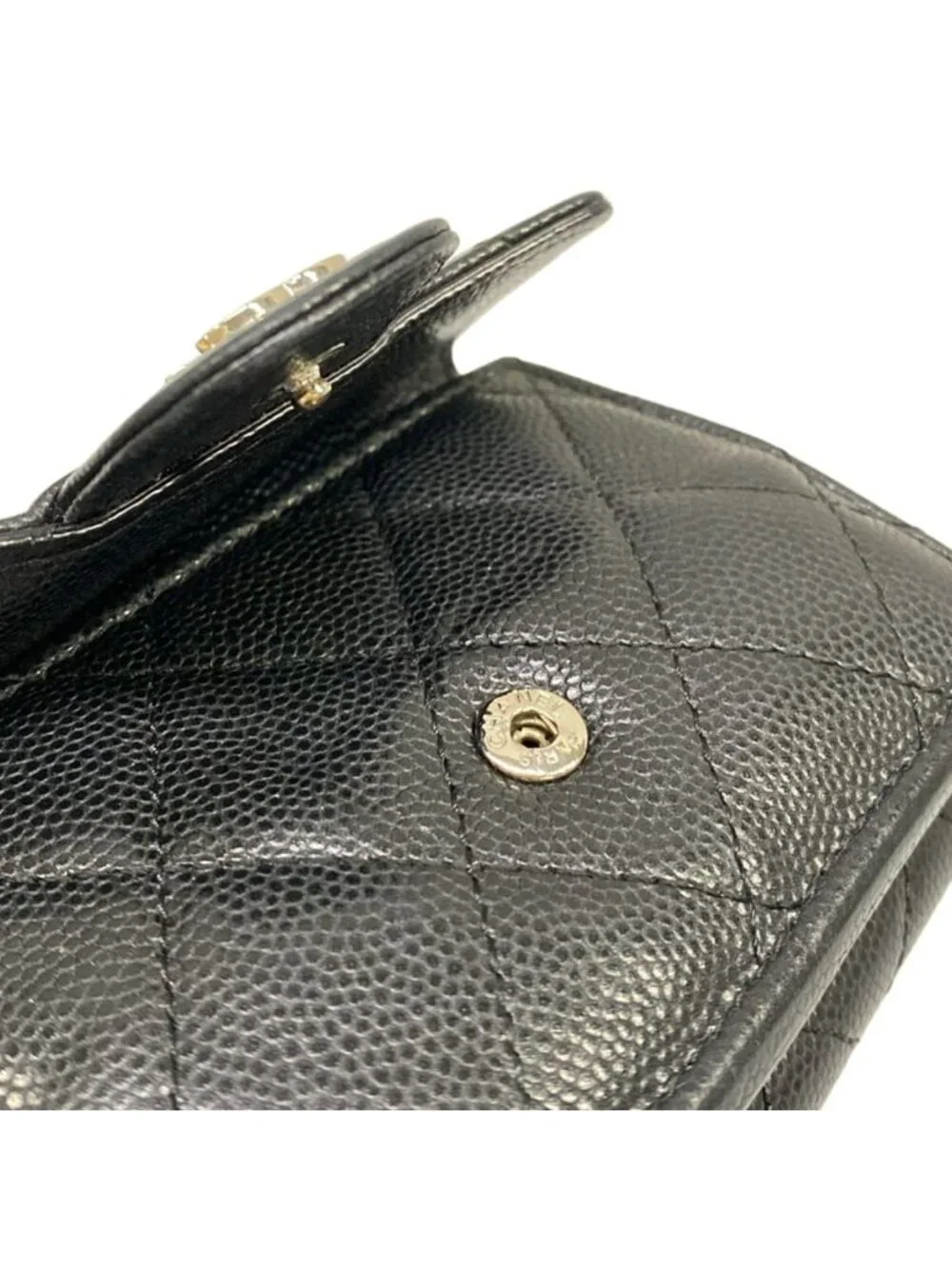 Chanel Trifold Wallet Classic Small Flap Quilted Black Silver